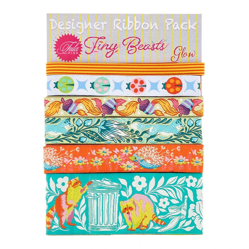 Tula Pink Tiny Beasts Designer Ribbon Pack - Glow 3 Tula Pink Tiny Beasts Designer Ribbon Pack - Glow