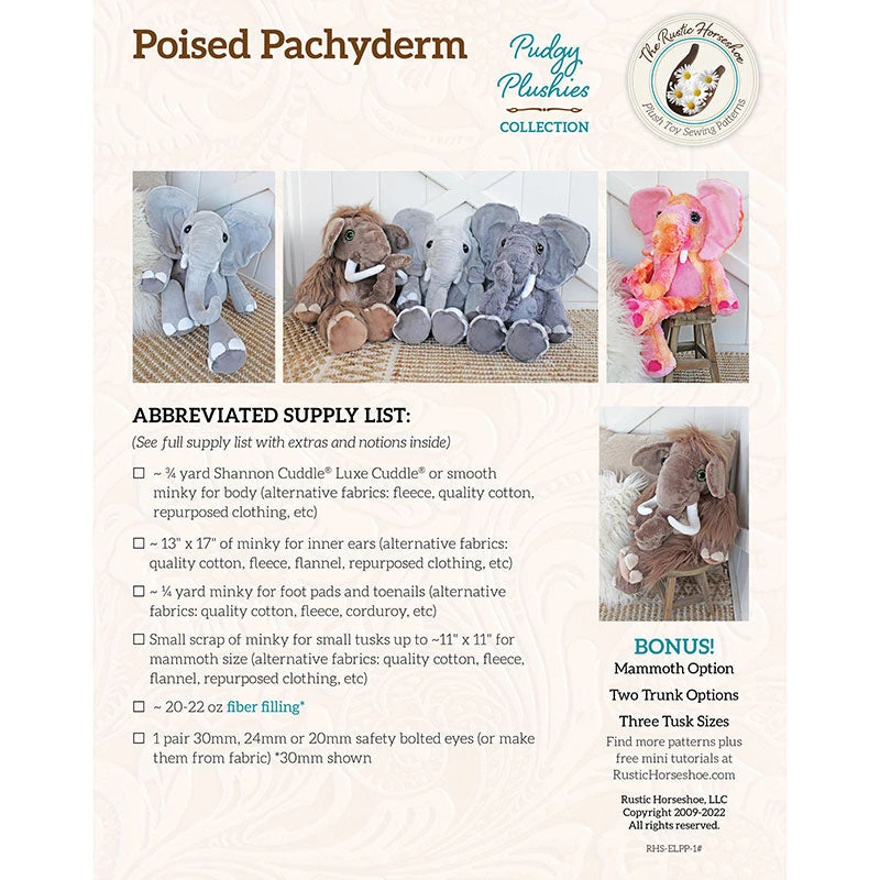 Poised Pachyderm Pudgy Plushies Pattern 4 Poised Pachyderm Pudgy Plushies Pattern - Image 2