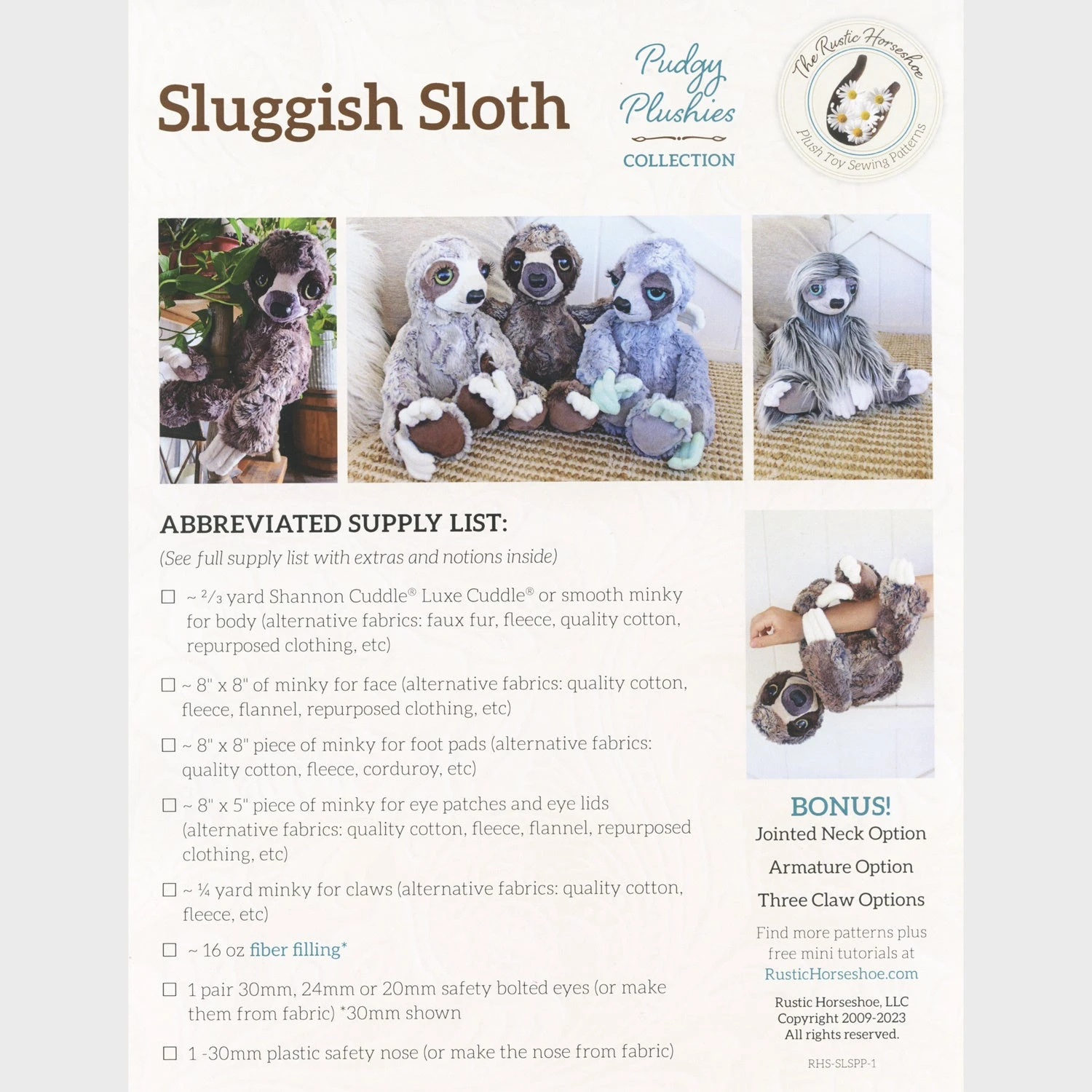 Sluggish Sloth Pudgy Plushies Pattern 4 Sluggish Sloth Pudgy Plushies Pattern - Image 2