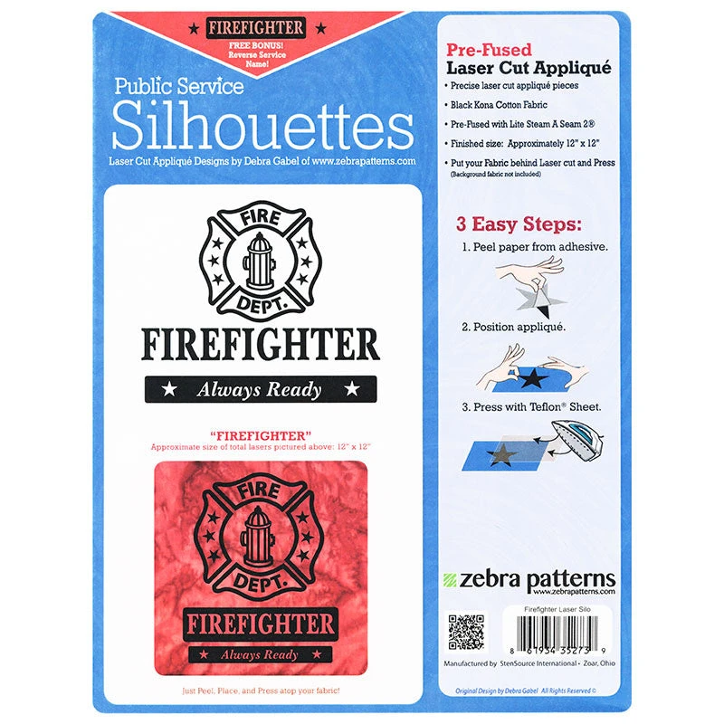 Firefighter Laser Silhouette Precut Fused Appliqué Pack - Image 3