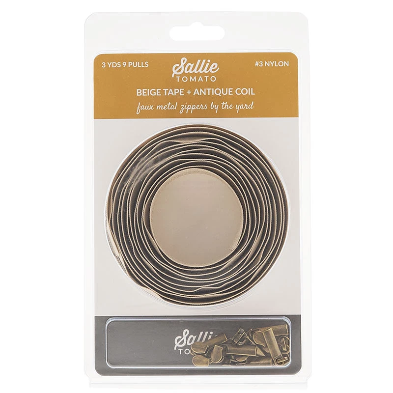 Sallie Tomato #3 Nylon Zipper Tape & Pulls - Beige With Antique Coil 4 Sallie Tomato #3 Nylon Zipper Tape & Pulls - Beige With Antique Coil - Image 2