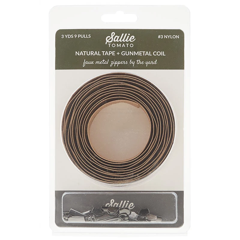 Sallie Tomato #3 Nylon Zipper Tape & Pulls - Natural With Gunmetal Coil - Image 2