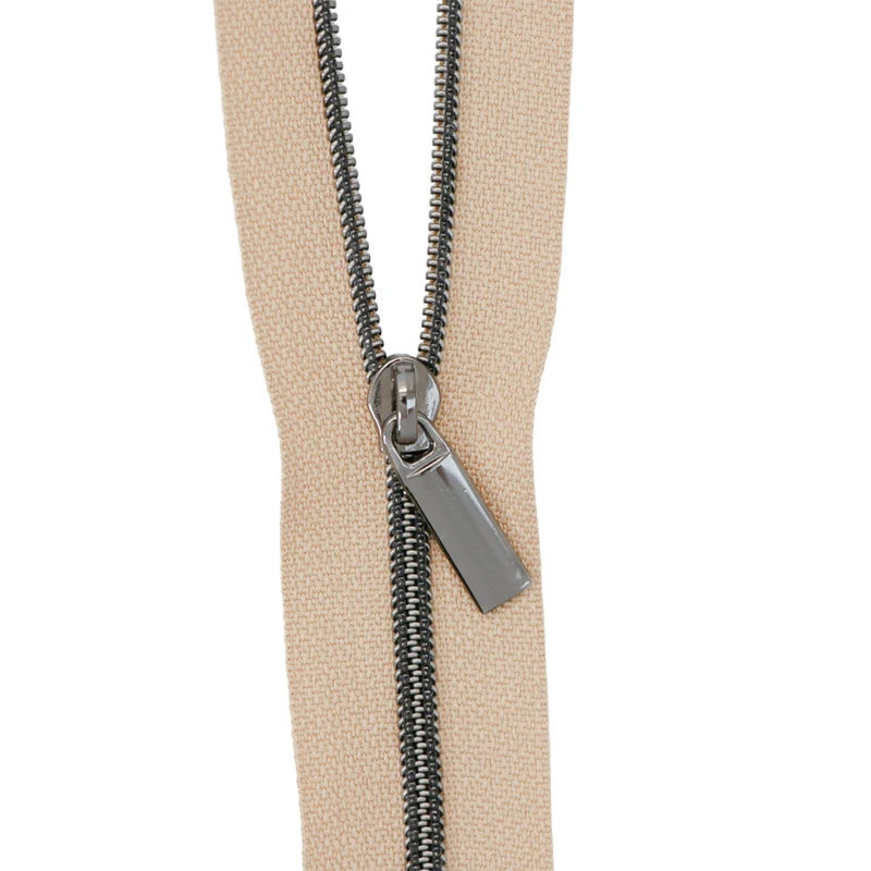 Sallie Tomato #3 Nylon Zipper Tape & Pulls - Natural With Gunmetal Coil