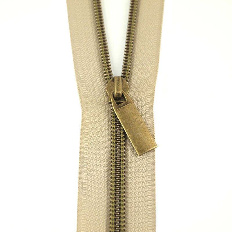 Sallie Tomato #5 Nylon Zipper Tape & Pulls - Beige With Antique Coil 3 Sallie Tomato #5 Nylon Zipper Tape & Pulls - Beige With Antique Coil