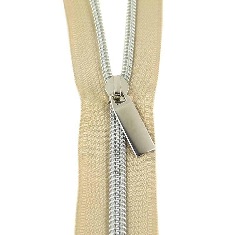 Sallie Tomato #5 Nylon Zipper Tape & Pulls - Beige With Nickel Coil 3 Sallie Tomato #5 Nylon Zipper Tape & Pulls - Beige With Nickel Coil