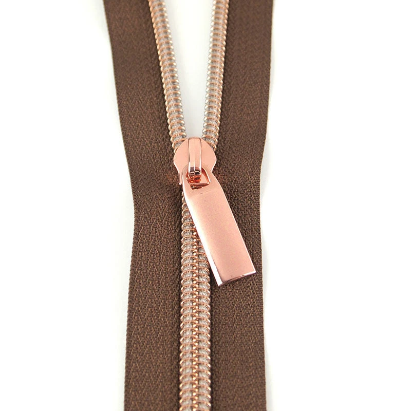 Sallie Tomato #5 Nylon Zipper Tape & Pulls - Brown With Rose Gold 3 Sallie Tomato #5 Nylon Zipper Tape & Pulls - Brown With Rose Gold