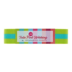 Tula Pink 1 1/2" Webbing - Classic Lime And Bright Aqua -Crafty Haven tula pink 1 12 webbing classic lime and bright aqua tk 9038mm col 04 renaissance ribbons tula pink 954489