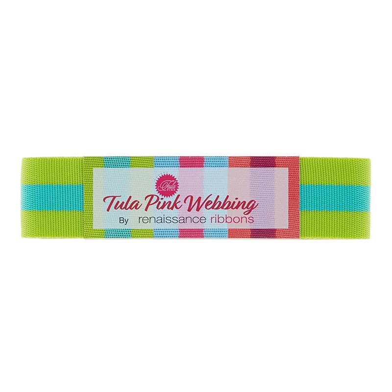 Tula Pink 1 1/2" Webbing - Classic Lime And Bright Aqua - Image 3